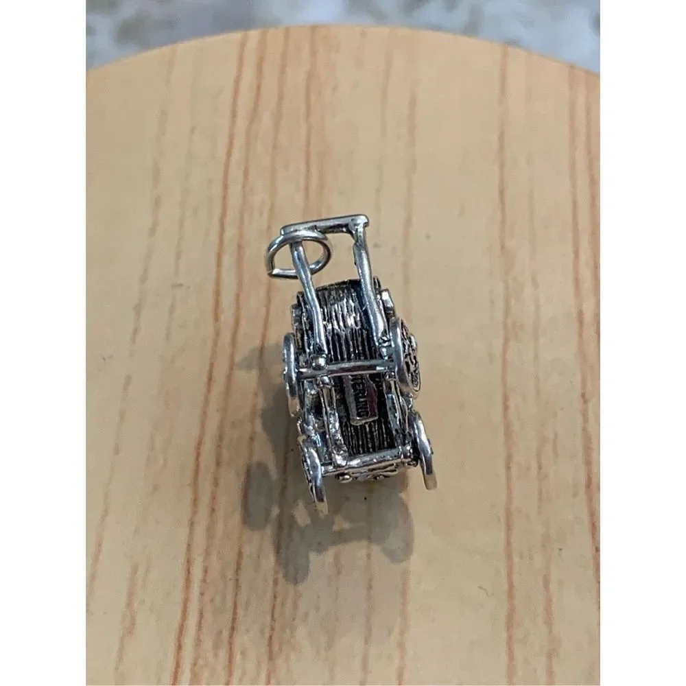 .925 Vintage Baby Carriage Moveable Sterling Silver Jewelry Charm